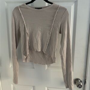 MOVING SALE LONG SLEEVE BEIGE GOING OUT TOP WITH DOUBLE SEAM DETAIL